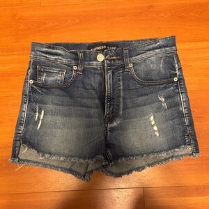 Express Dark Blue Distressed Jean Shorts